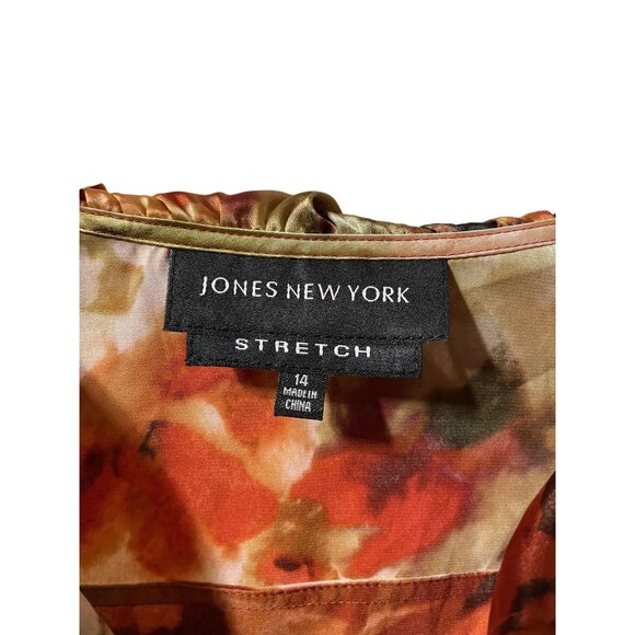 Jones New York Orange Yellow Golden Long Sleeve V Neck Blouse with Ruffles - Picture 3 of 4